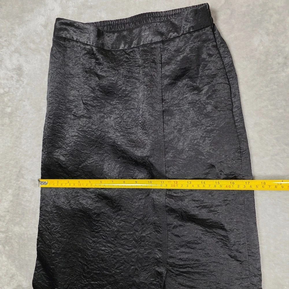 High Waisted Pencil Midi Skirt Textured Crinkle Front Slit Women XL Black GOOD